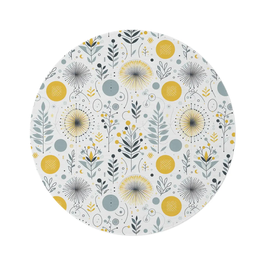 Botanical Round Rug - Yellow Patterned Polyester Chenille - DipaliZ