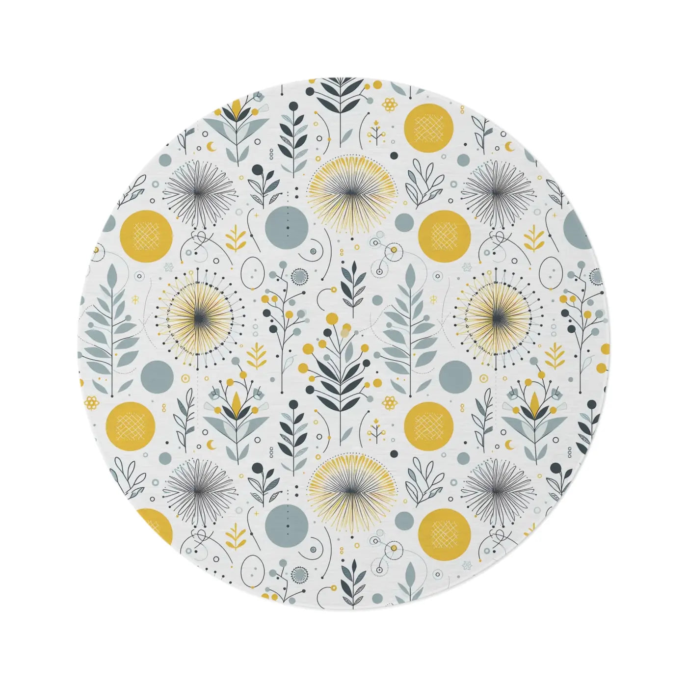 Botanical Round Rug - Yellow Patterned Polyester Chenille - DipaliZ