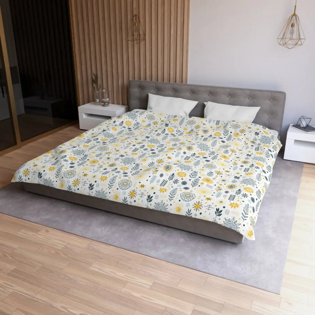 Botanical Sunflower Microfiber Duvet Cover - Bright Yellow - DipaliZ