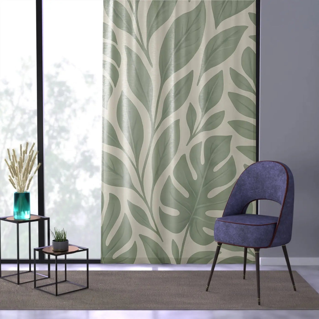 Tropical Green Leaf Drapes - Botanical Window Curtain - DipaliZ
