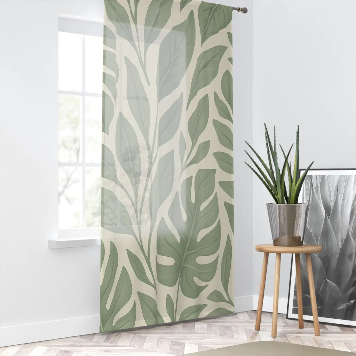 Tropical Green Leaf Drapes - Botanical Window Curtain - DipaliZ