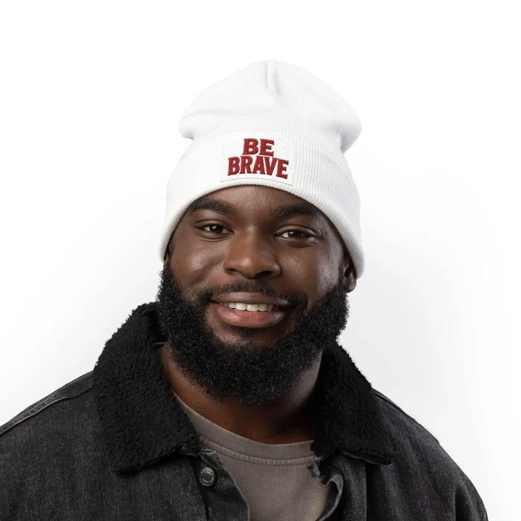 Brave Embroidered Knit Beanie - Cotton Blend Comfort - DipaliZ