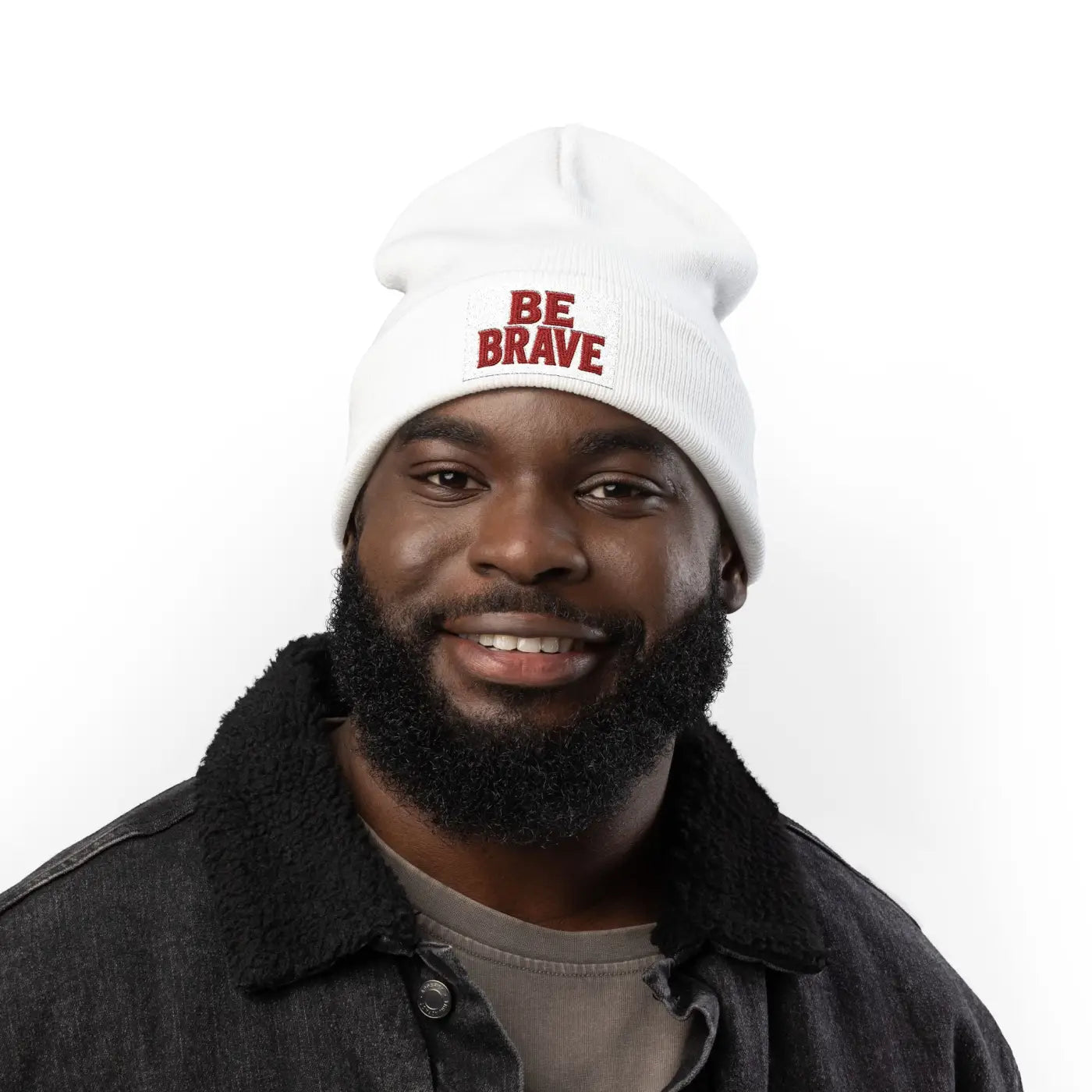 Brave Embroidered Knit Beanie - Cotton Blend Comfort - DipaliZ