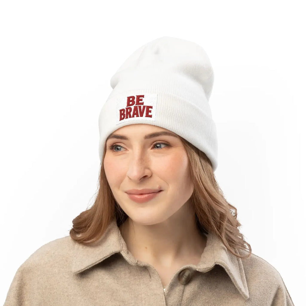 Brave Embroidered Knit Beanie - Cotton Blend Comfort - DipaliZ