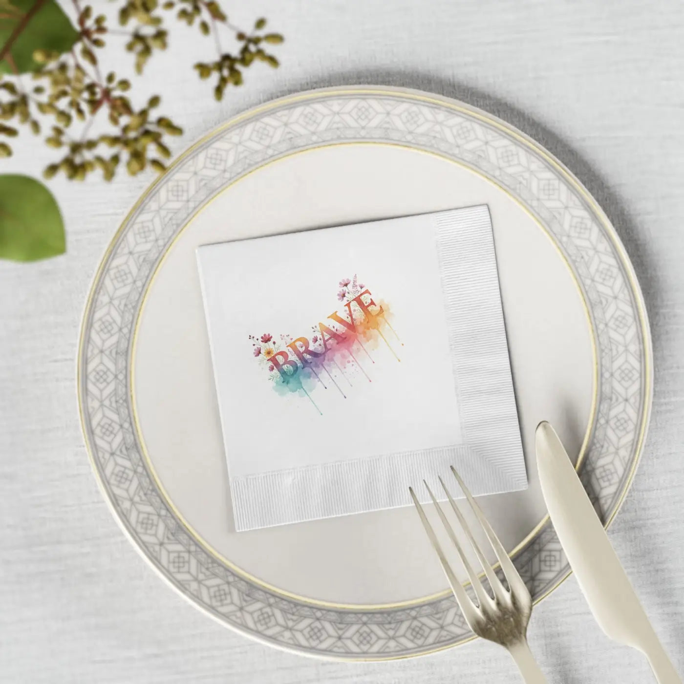 Brave Watercolor Cocktail Napkins - Inspirational Party Decor - DipaliZ