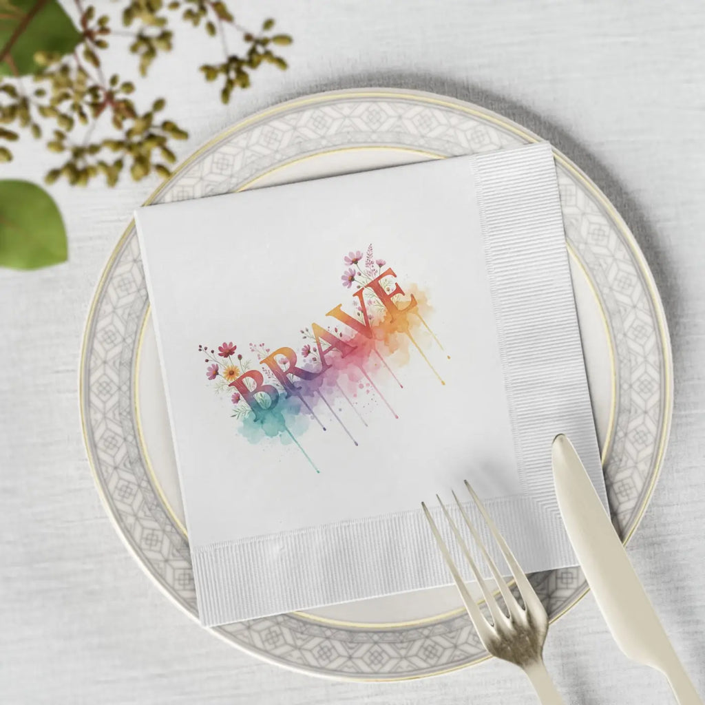 Brave Watercolor Cocktail Napkins - Inspirational Party Decor - DipaliZ