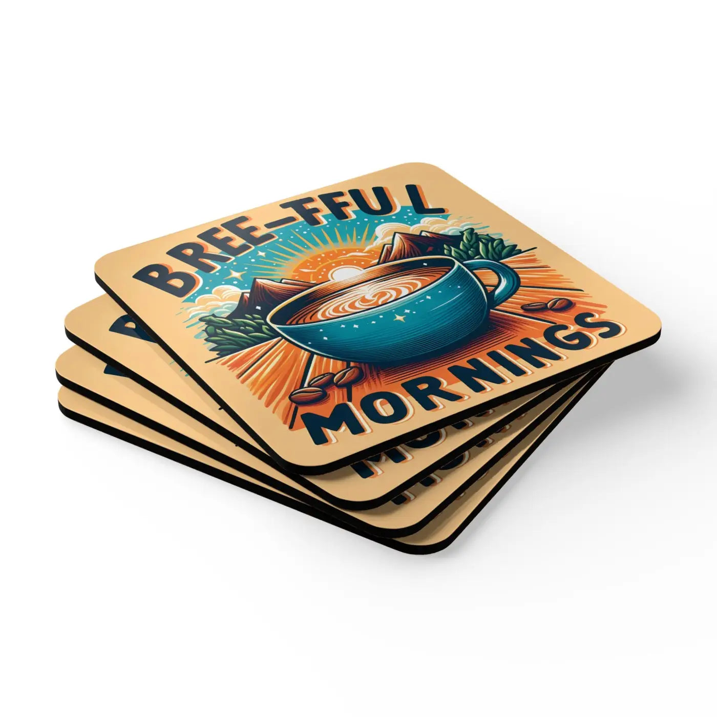 Breeful Mornings Corkwood Coaster Set - Stylish Cork Protection - DipaliZ