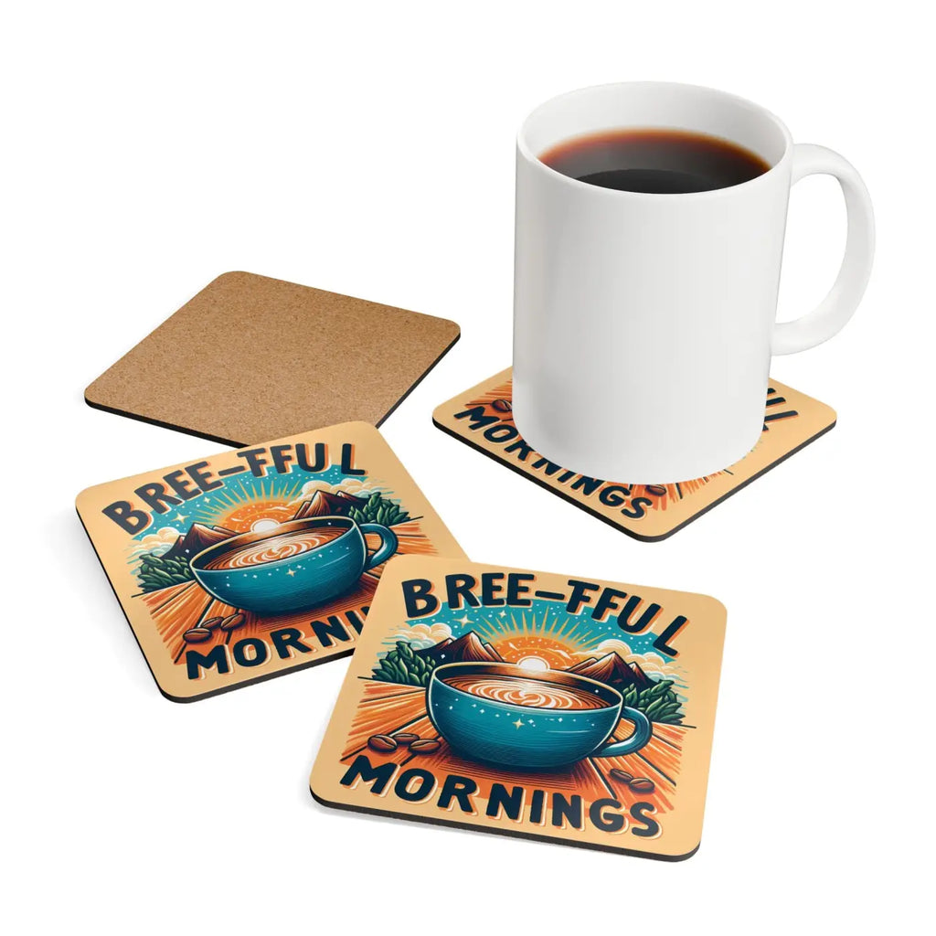Breeful Mornings Corkwood Coaster Set - Stylish Cork Protection - DipaliZ