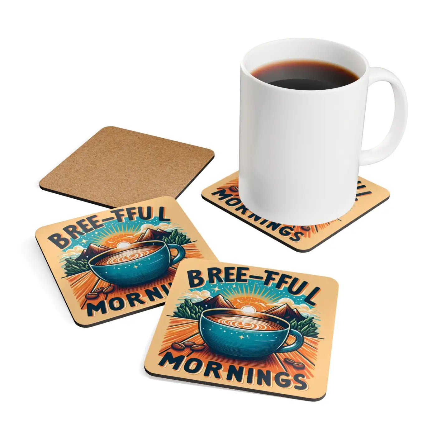 Breeful Mornings Corkwood Coaster Set - Stylish Cork Protection - DipaliZ