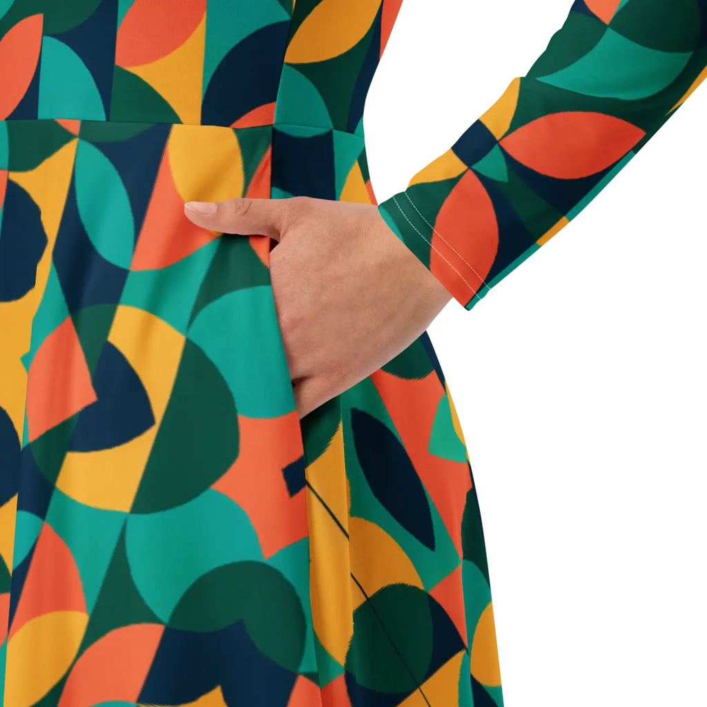 Print Long Sleeve Midi - Attractive Geometrical Pattern - DipaliZ