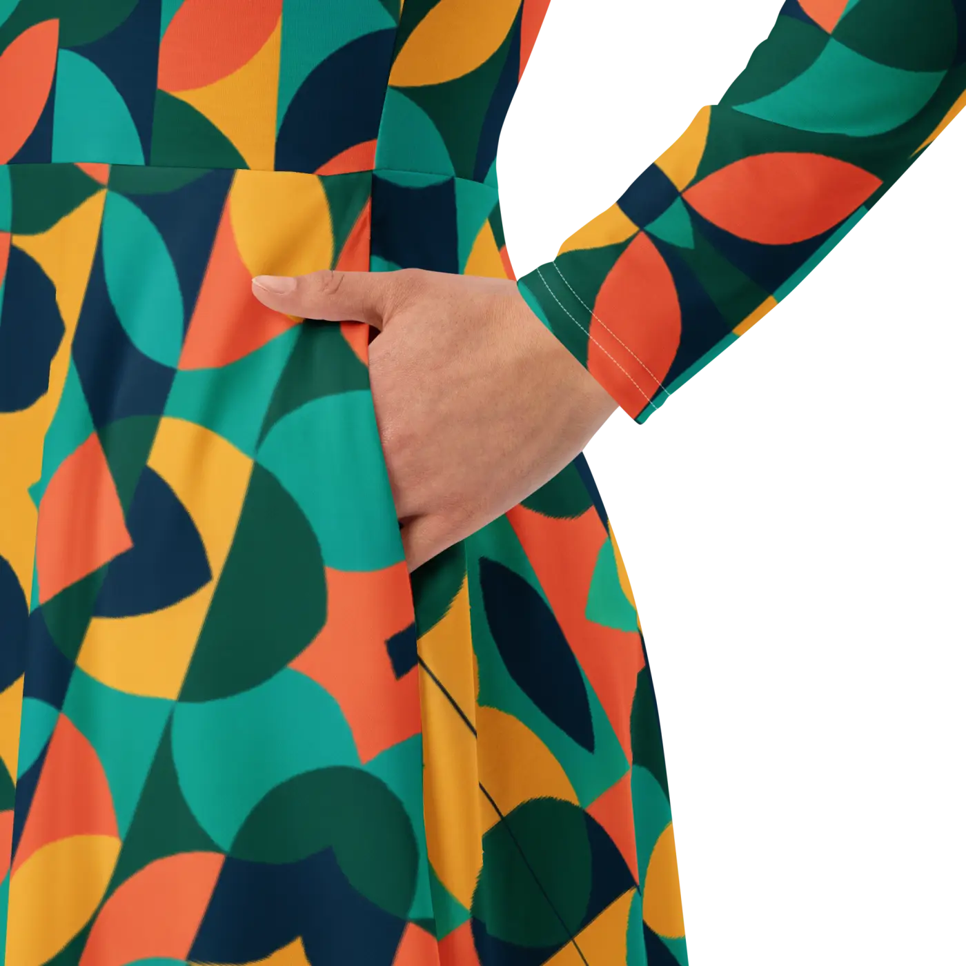 Print Long Sleeve Midi - Attractive Geometrical Pattern - DipaliZ
