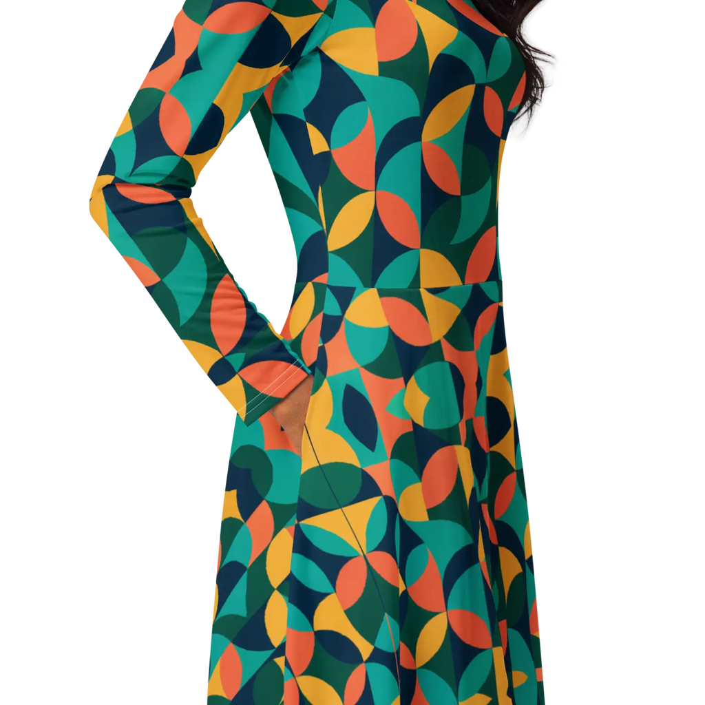 Print Long Sleeve Midi - Attractive Geometrical Pattern - DipaliZ