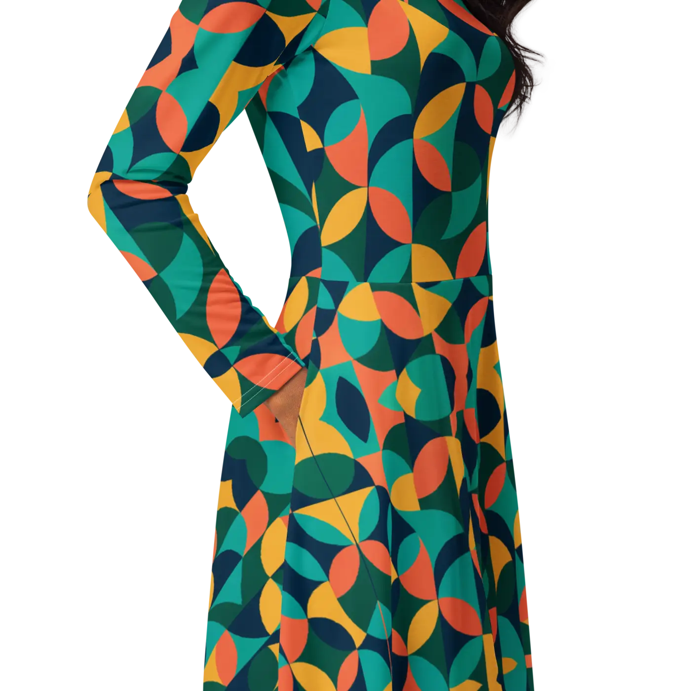 Print Long Sleeve Midi - Attractive Geometrical Pattern - DipaliZ