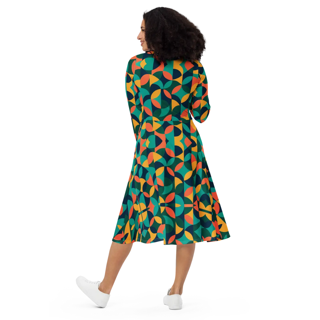 Print Long Sleeve Midi - Attractive Geometrical Pattern - DipaliZ
