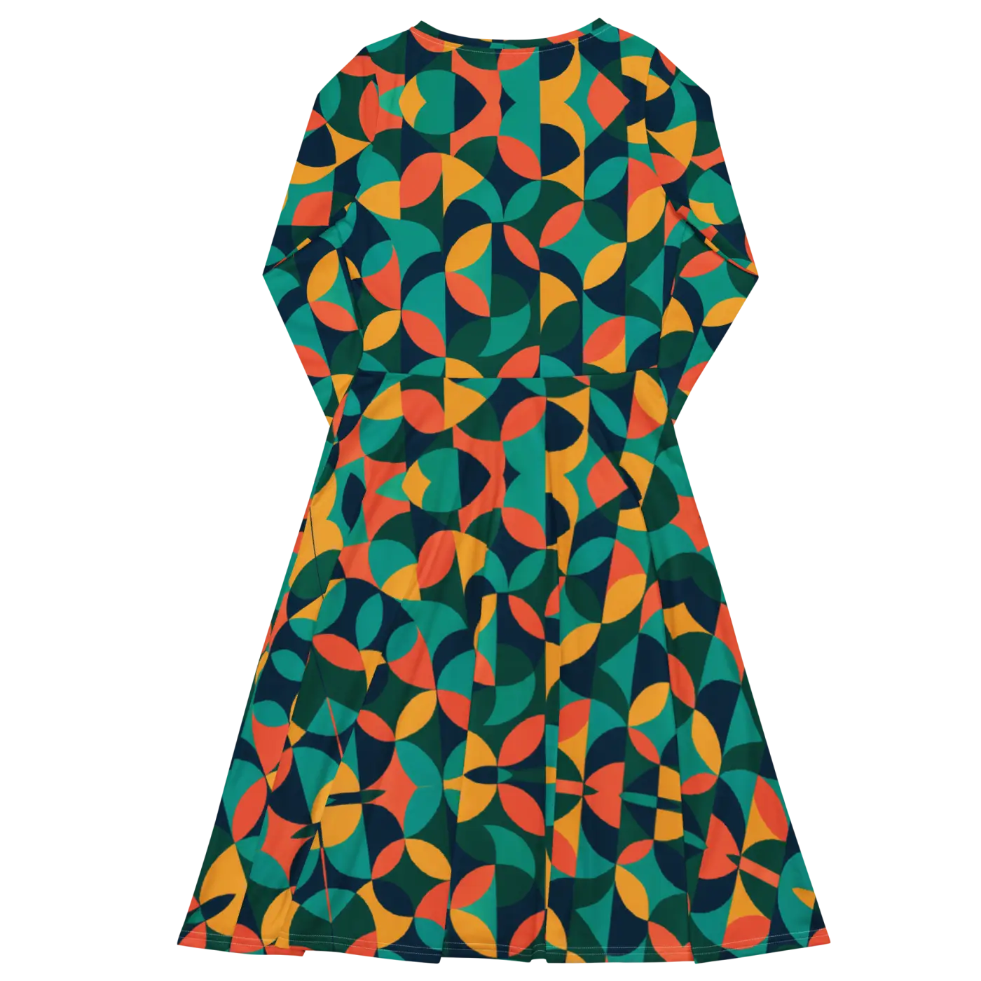 Print Long Sleeve Midi - Attractive Geometrical Pattern - DipaliZ