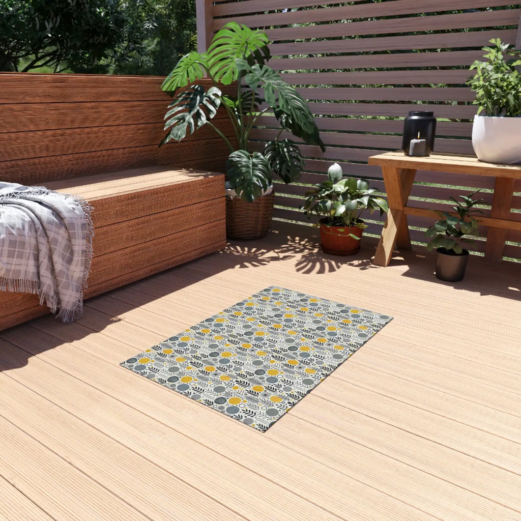 Floral Grey Outdoor Rug - Bright Patio Design - DipaliZ