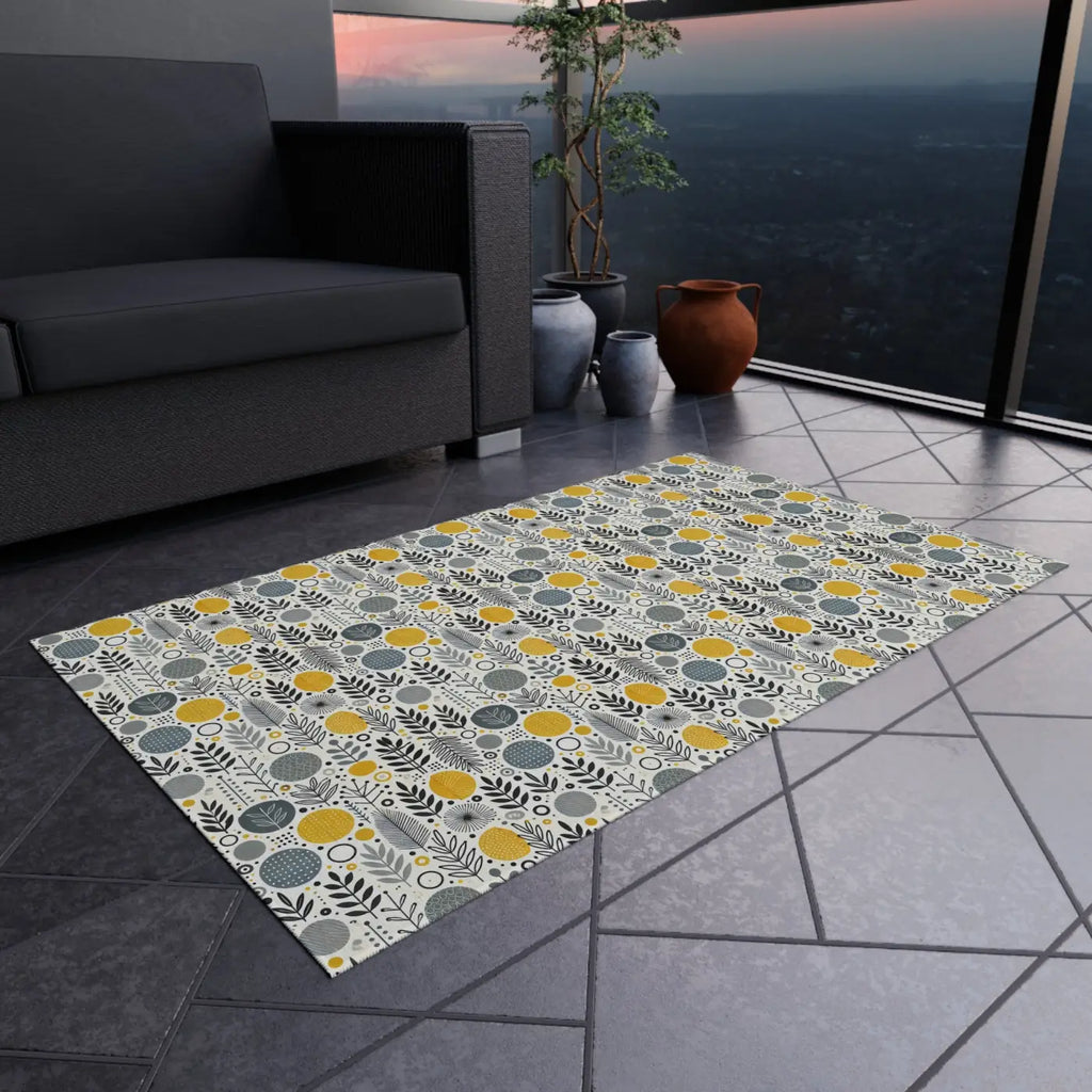 Floral Grey Outdoor Rug - Bright Patio Design - DipaliZ