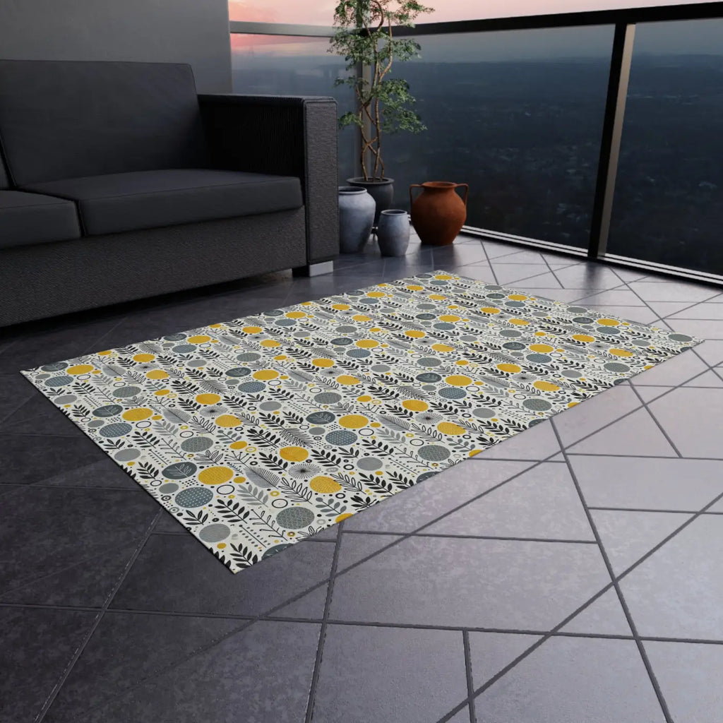 Floral Grey Outdoor Rug - Bright Patio Design - DipaliZ