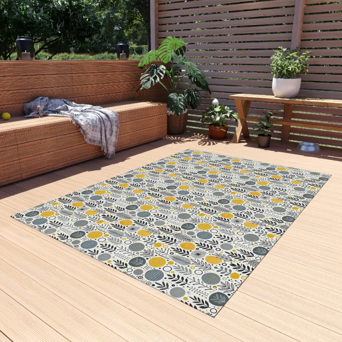 Floral Grey Outdoor Rug - Bright Patio Design - DipaliZ