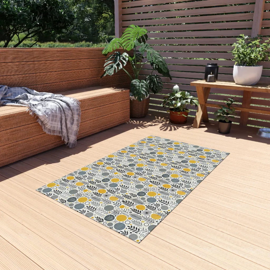 Floral Grey Outdoor Rug - Bright Patio Design - DipaliZ
