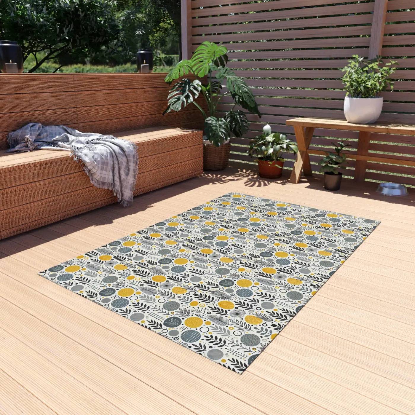 Floral Grey Outdoor Rug - Bright Patio Design - DipaliZ
