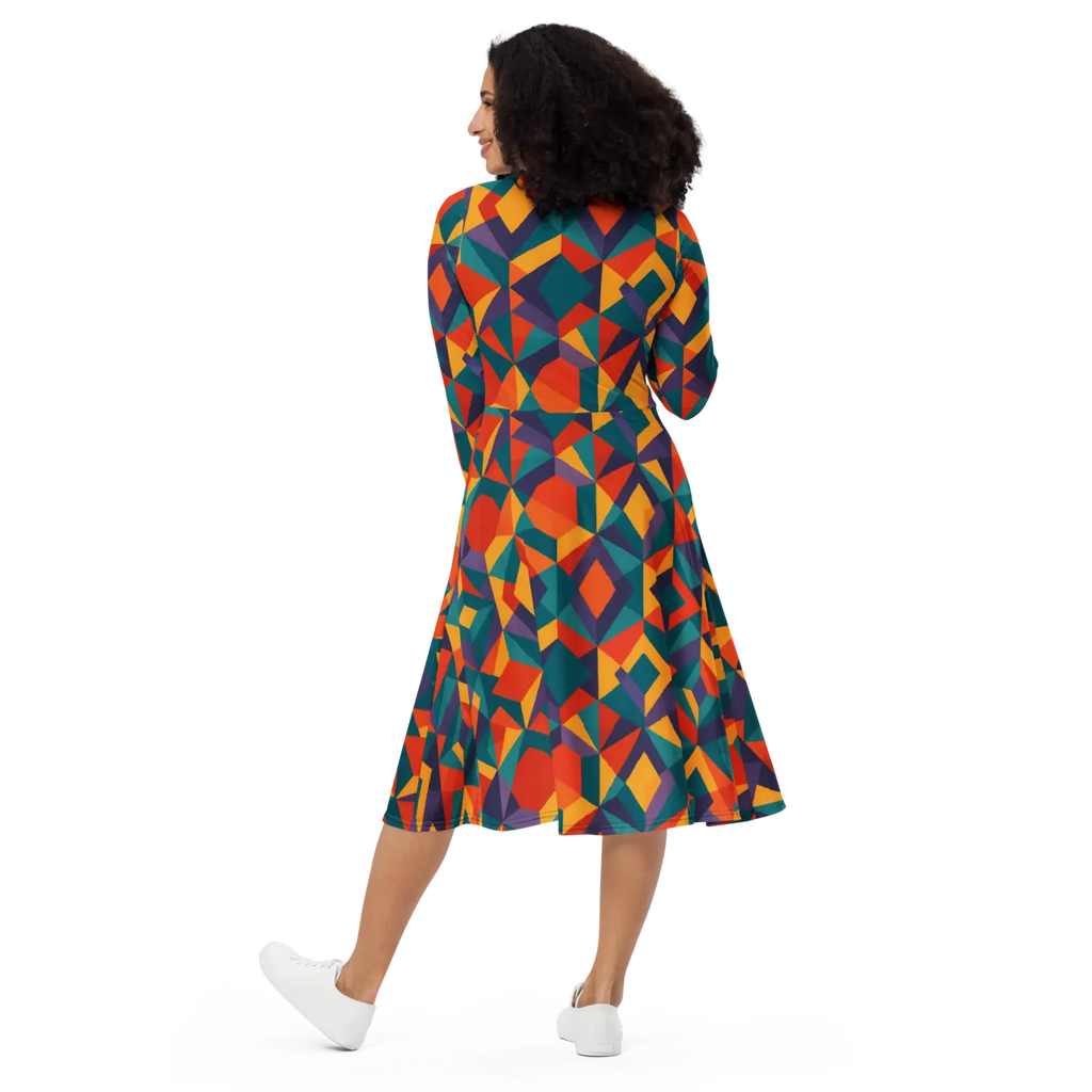 Bright Geometric Pattern Long Dress - Statement Style - DipaliZ