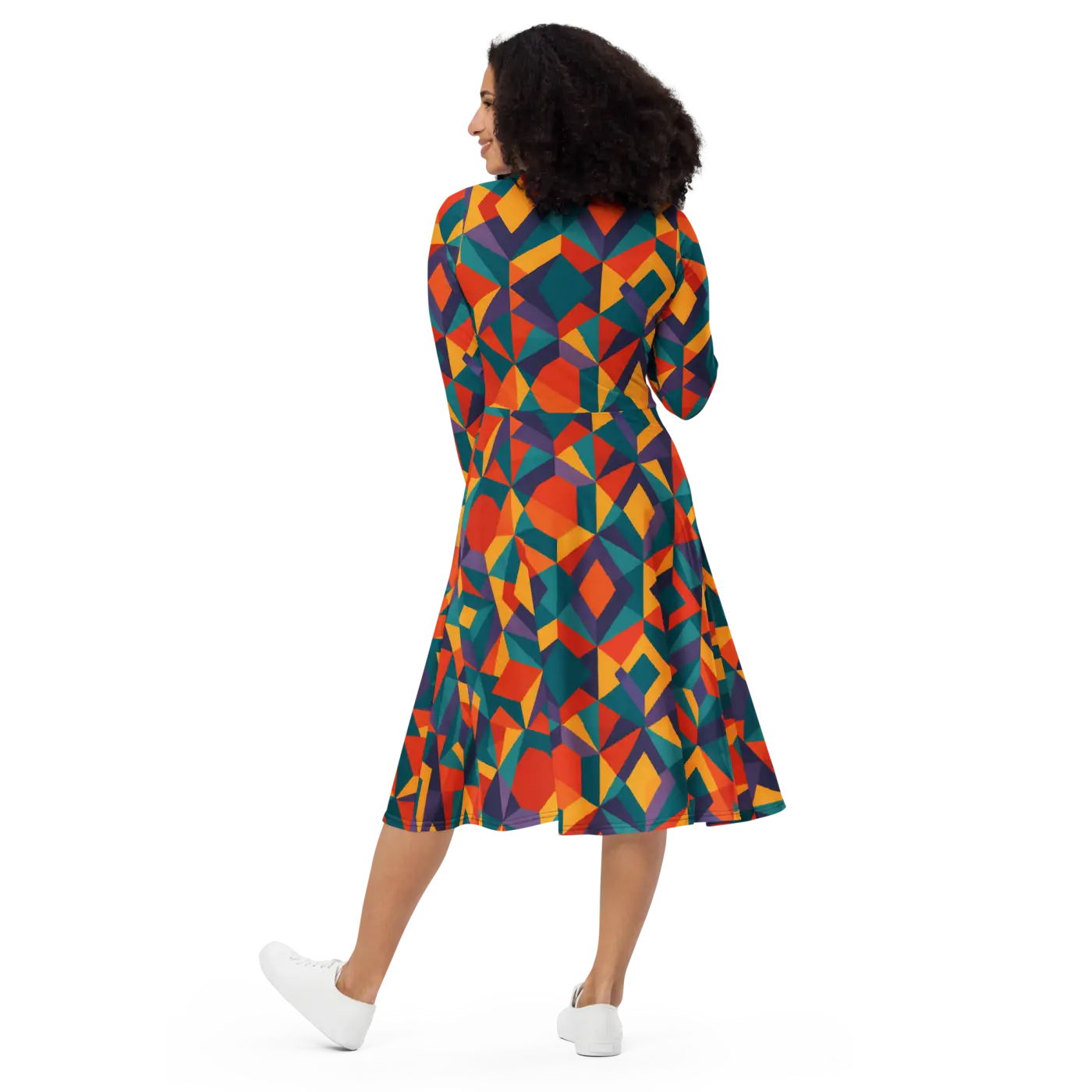 Bright Geometric Pattern Long Dress - Statement Style - DipaliZ