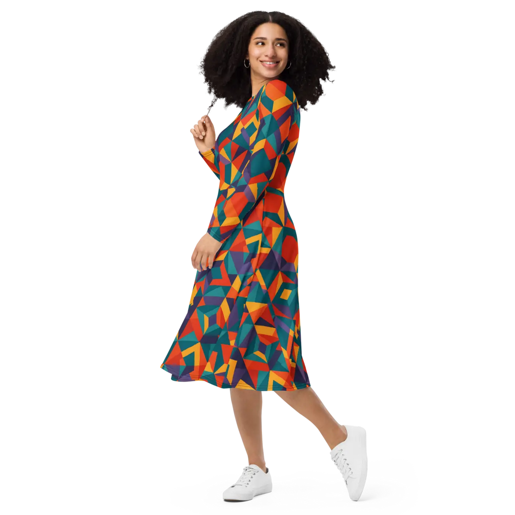 Bright Geometric Pattern Long Dress - Statement Style - DipaliZ