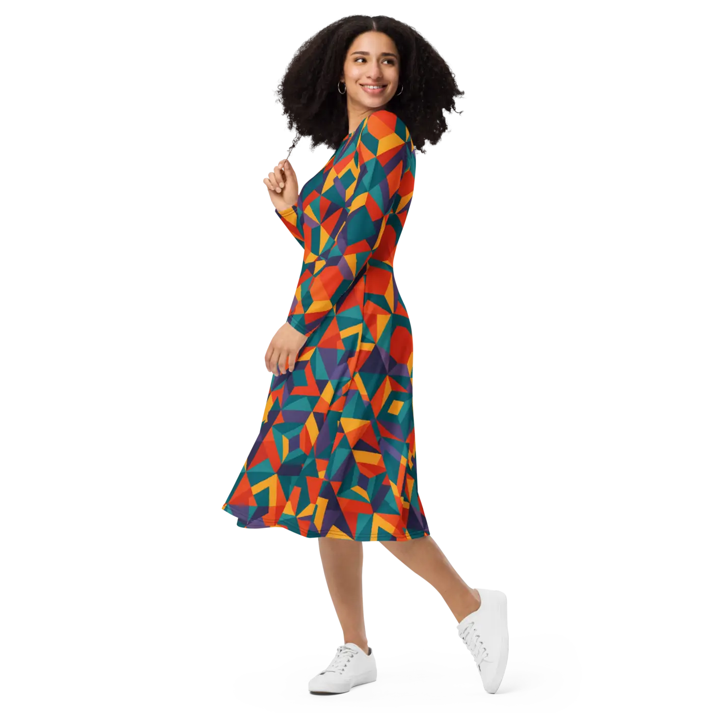 Bright Geometric Pattern Long Dress - Statement Style - DipaliZ