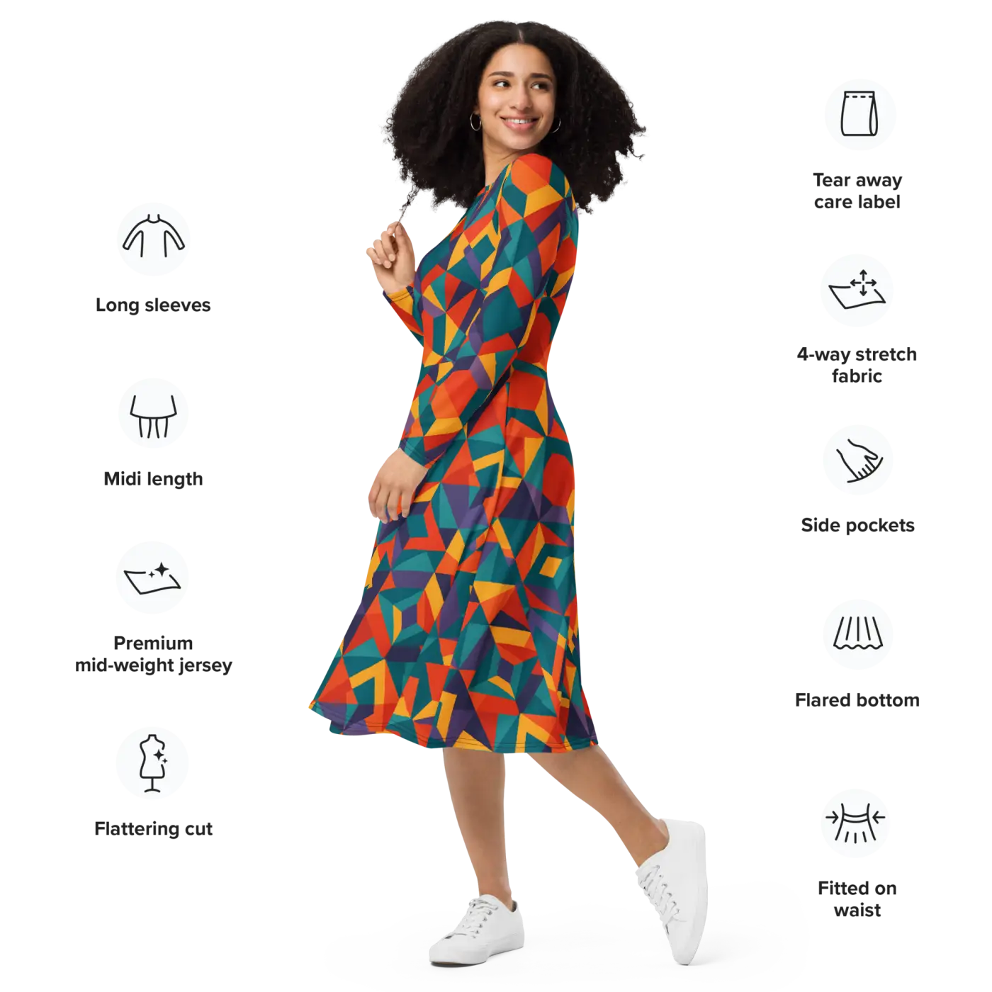 Bright Geometric Pattern Long Dress - Statement Style - DipaliZ
