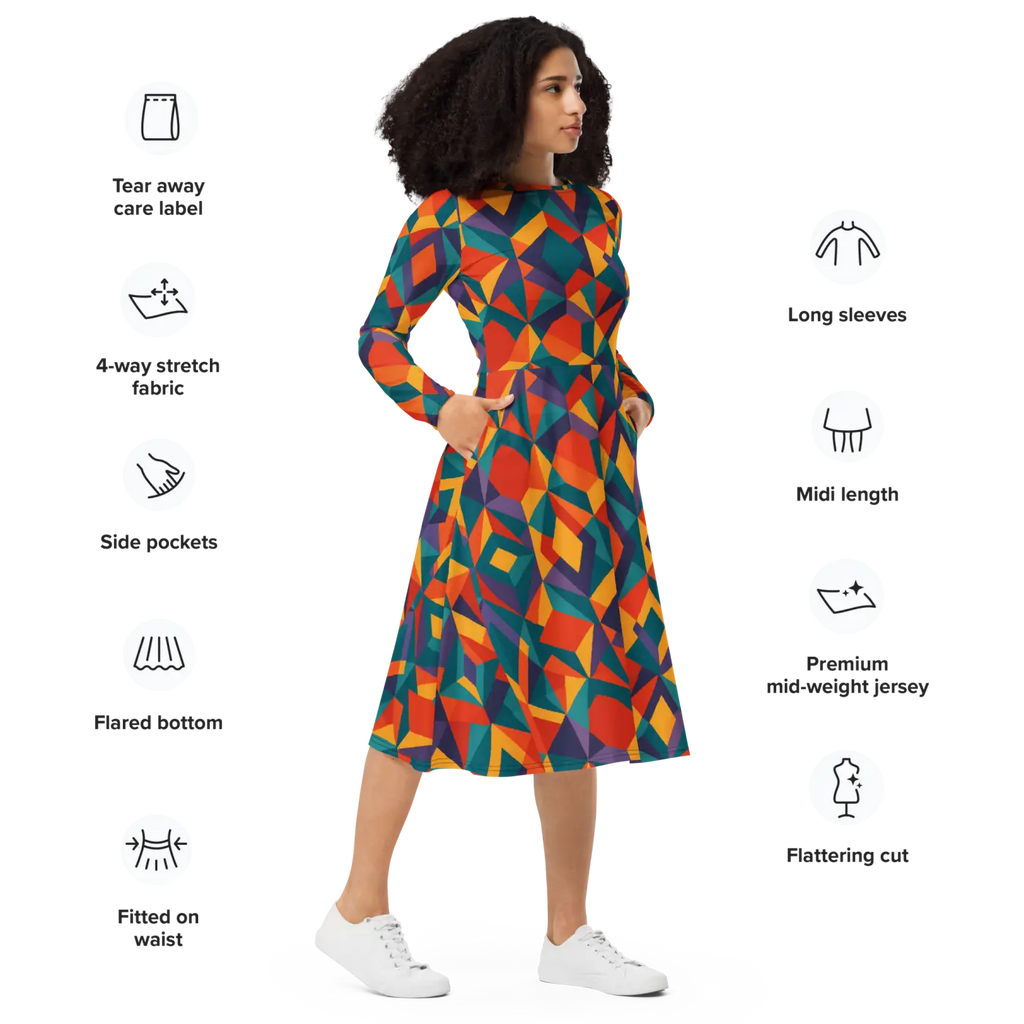 Bright Geometric Pattern Long Dress - Statement Style - DipaliZ