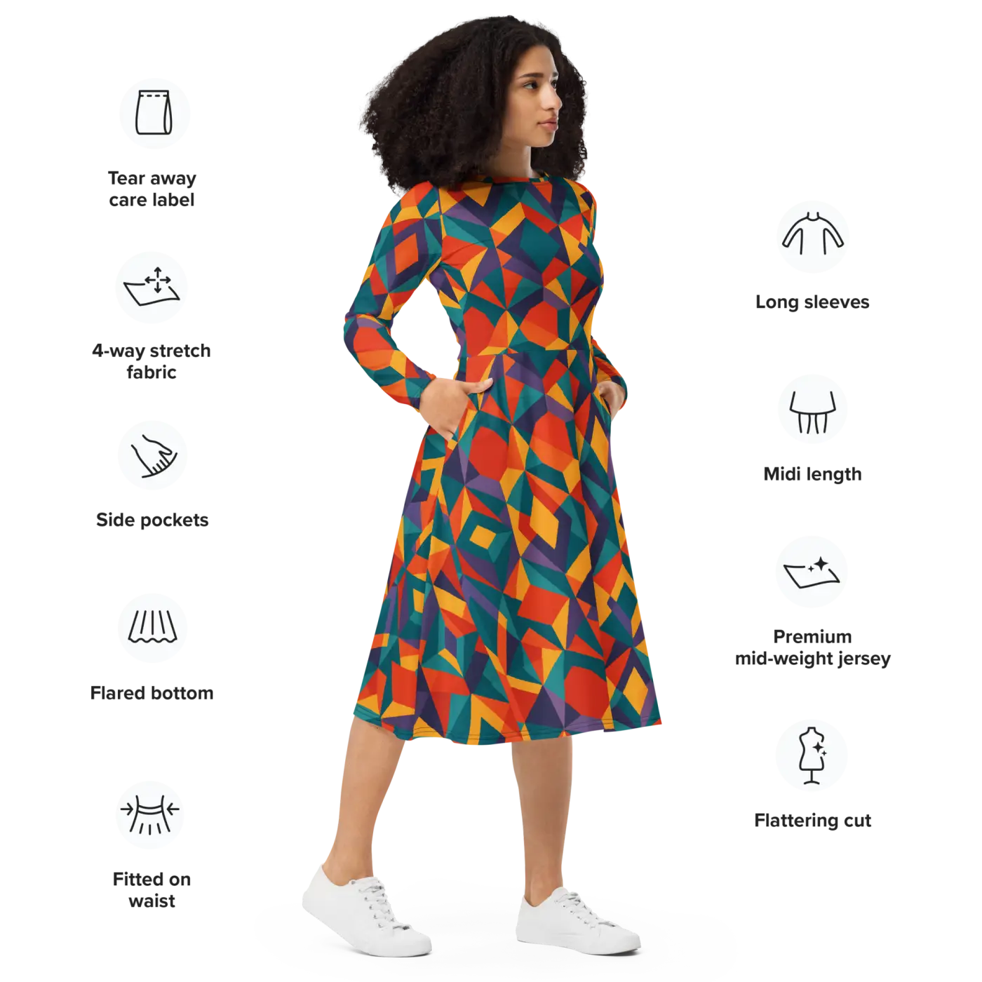 Bright Geometric Pattern Long Dress - Statement Style - DipaliZ