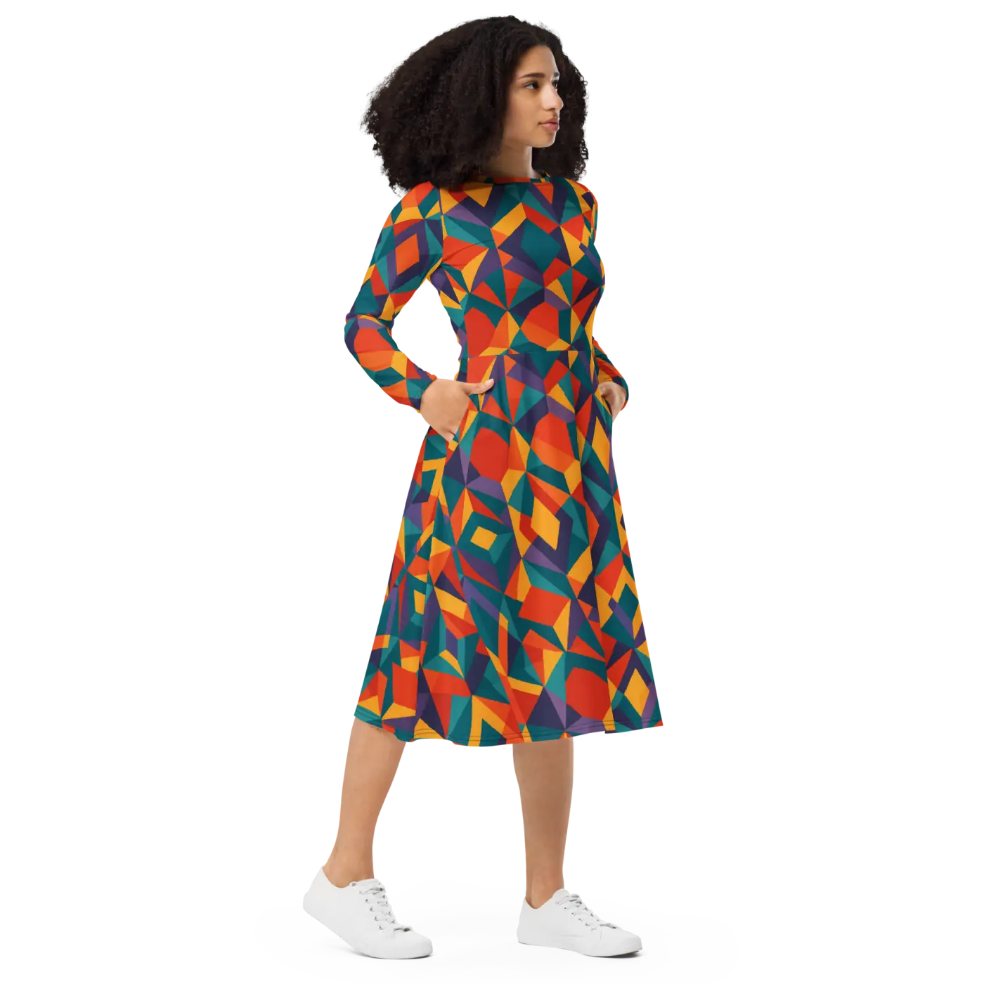 Bright Geometric Pattern Long Dress - Statement Style - DipaliZ
