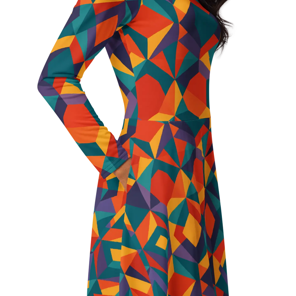 Bright Geometric Pattern Long Dress - Statement Style - DipaliZ