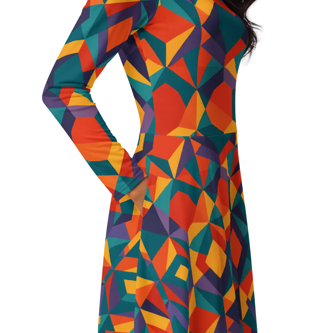 Bright Geometric Pattern Long Dress - Statement Style - DipaliZ