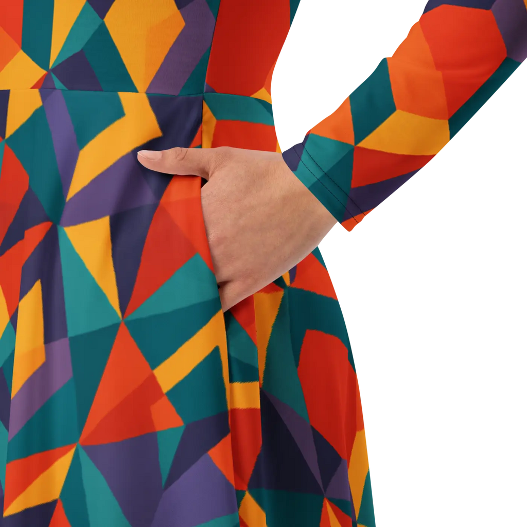 Bright Geometric Pattern Long Dress - Statement Style - DipaliZ