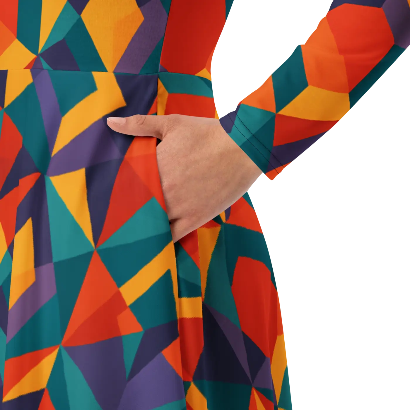 Bright Geometric Pattern Long Dress - Statement Style - DipaliZ