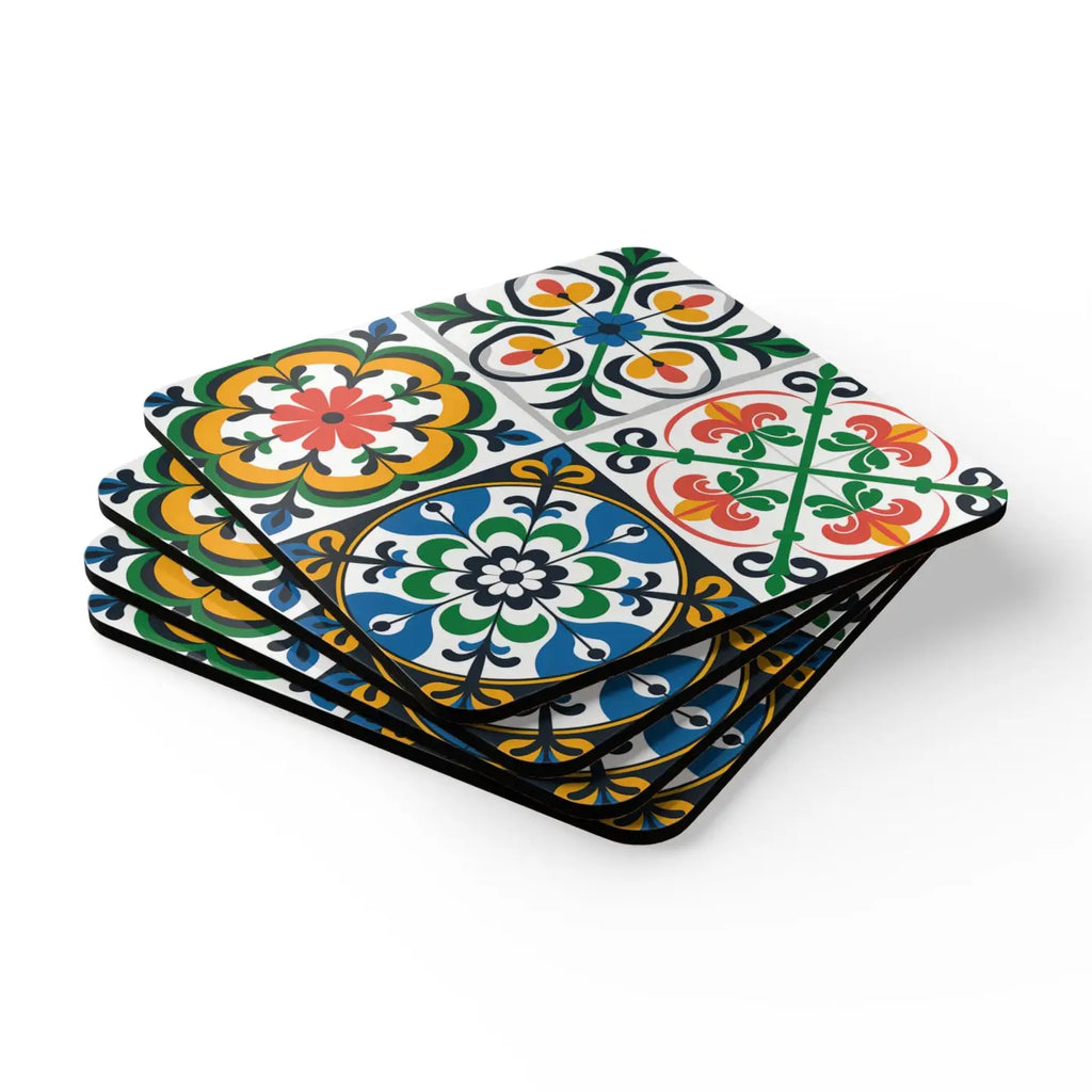 Geometric Corkwood Coaster Set - Bright Modern Design - DipaliZ