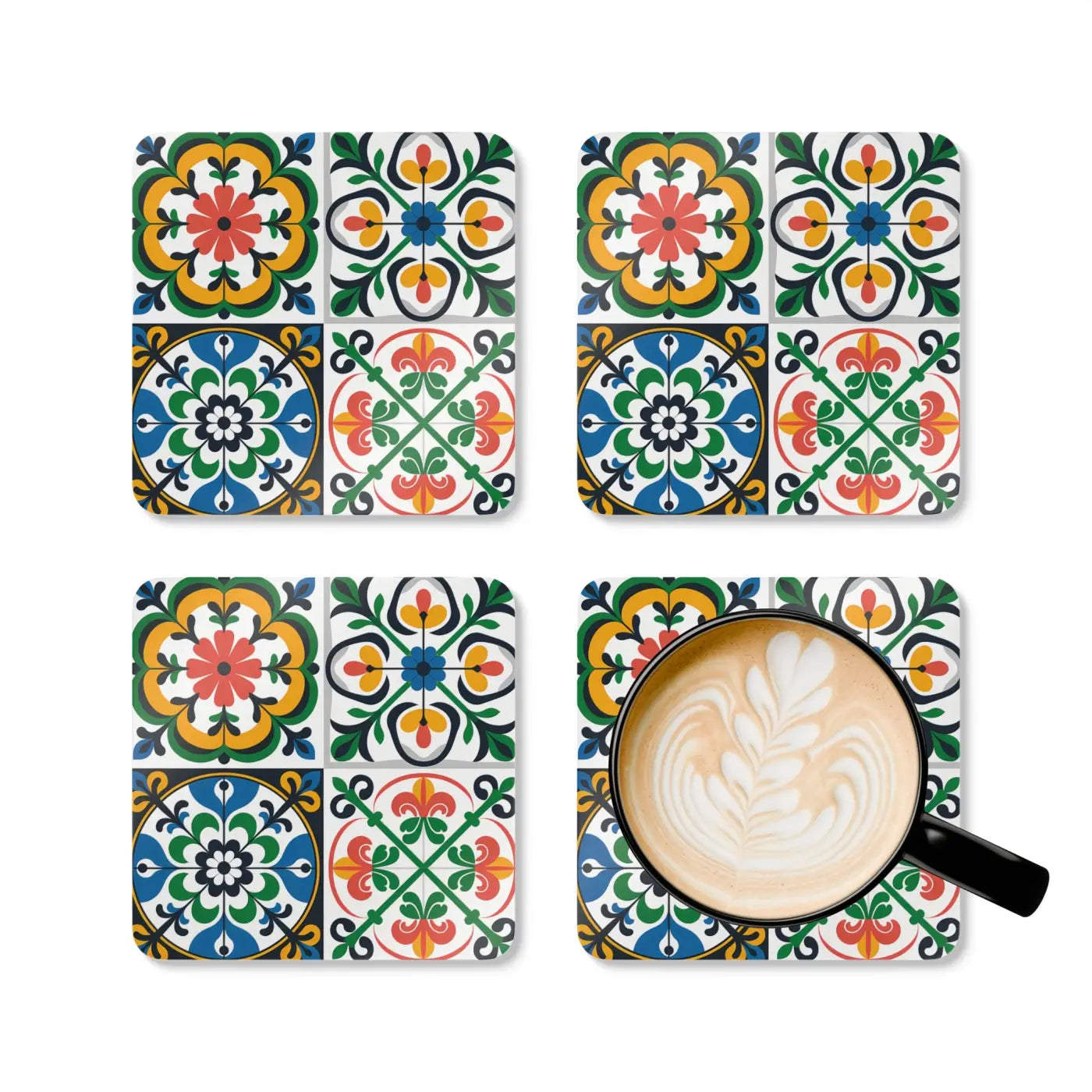Geometric Corkwood Coaster Set - Bright Modern Design - DipaliZ