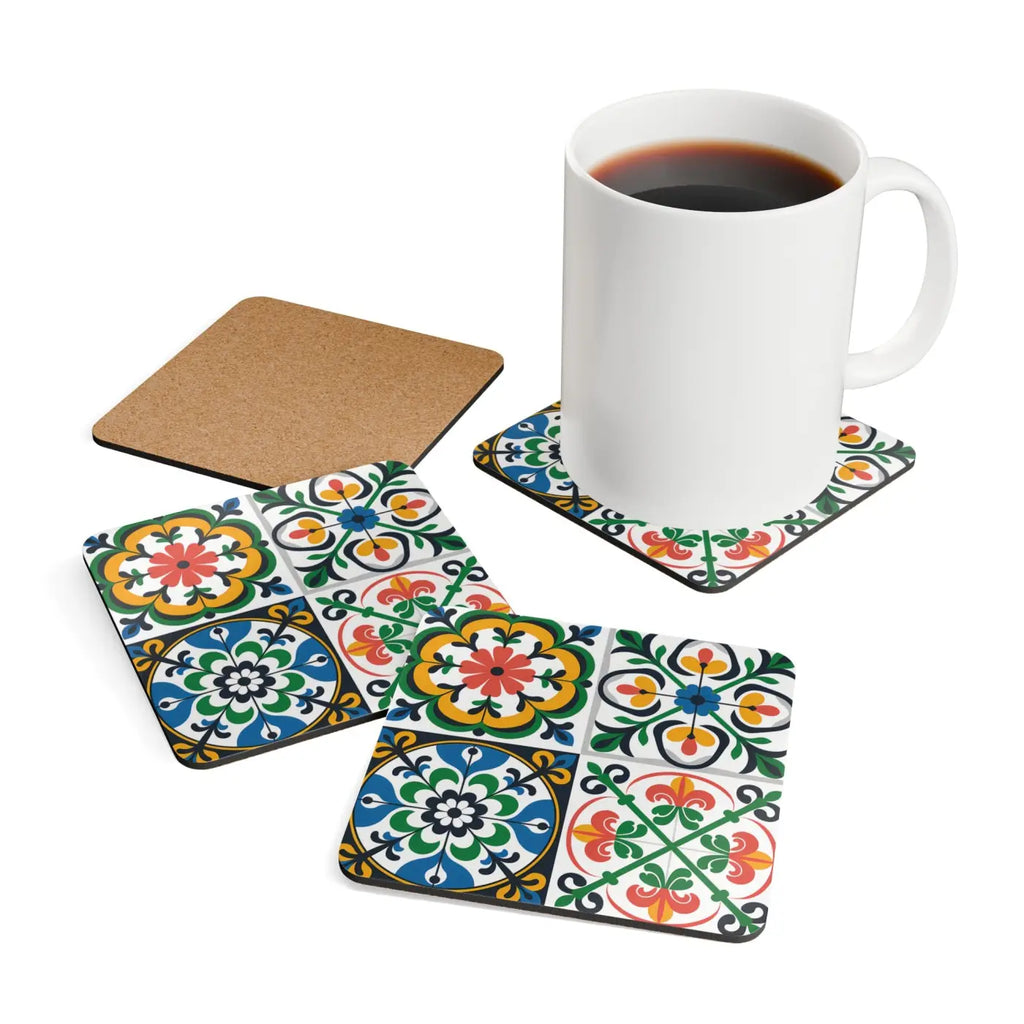 Geometric Corkwood Coaster Set - Bright Modern Design - DipaliZ