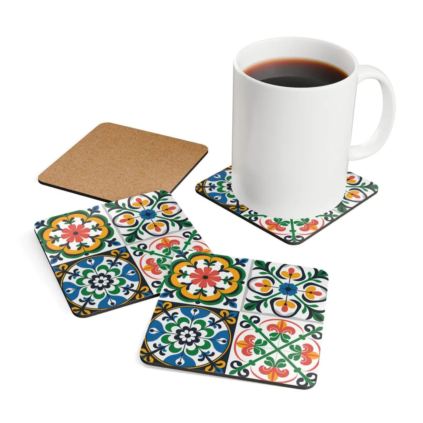 Geometric Corkwood Coaster Set - Bright Modern Design - DipaliZ