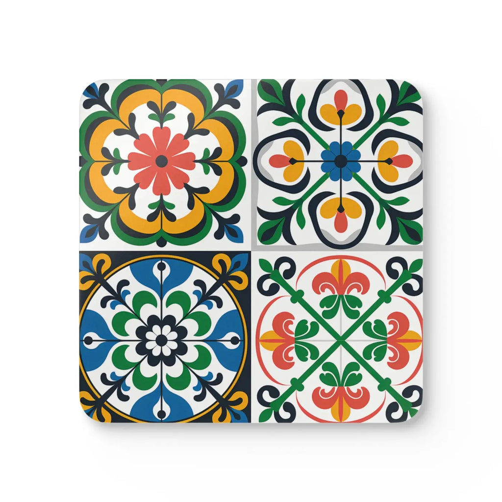 Geometric Corkwood Coaster Set - Bright Modern Design - DipaliZ