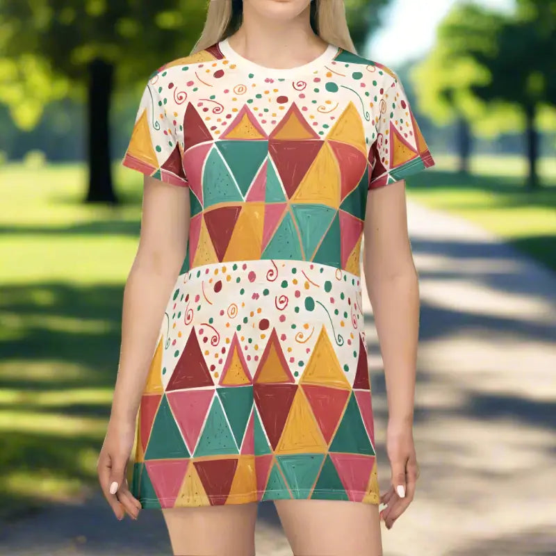 Tagless Tee Dress - Bright Geometric Triangles - DipaliZ