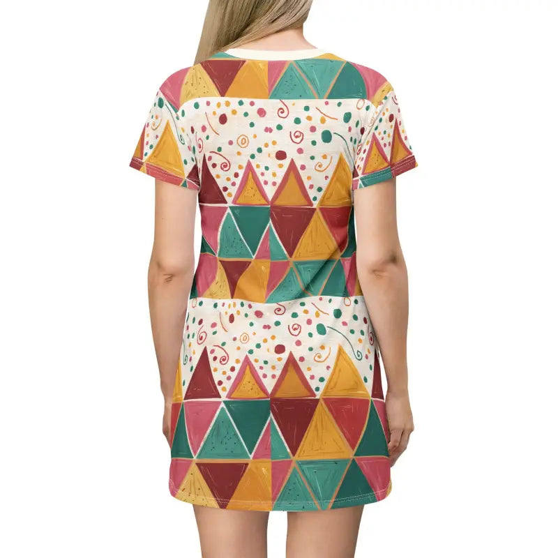Tagless Tee Dress - Bright Geometric Triangles - DipaliZ