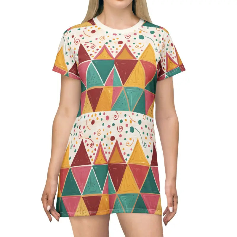 Tagless Tee Dress - Bright Geometric Triangles - DipaliZ