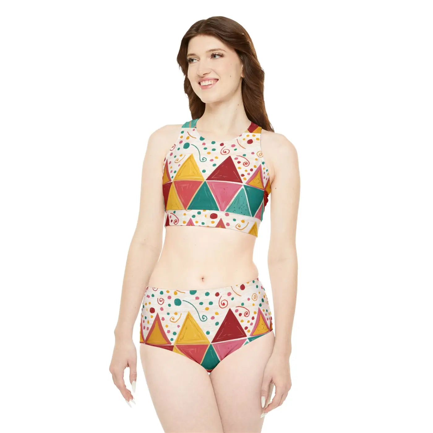 Sporty Bikini Set - Bright Geometrical Triangles - DipaliZ