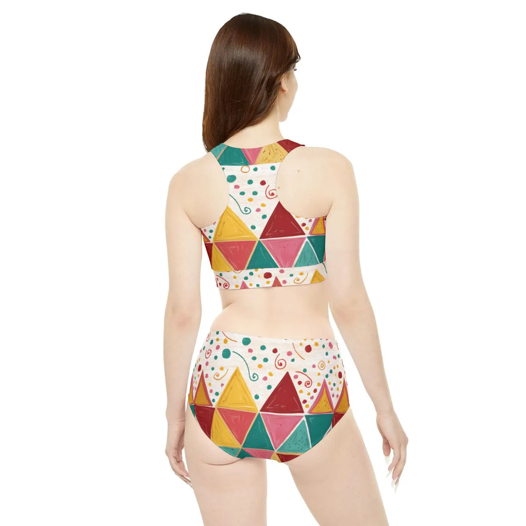 Sporty Bikini Set - Bright Geometrical Triangles - DipaliZ