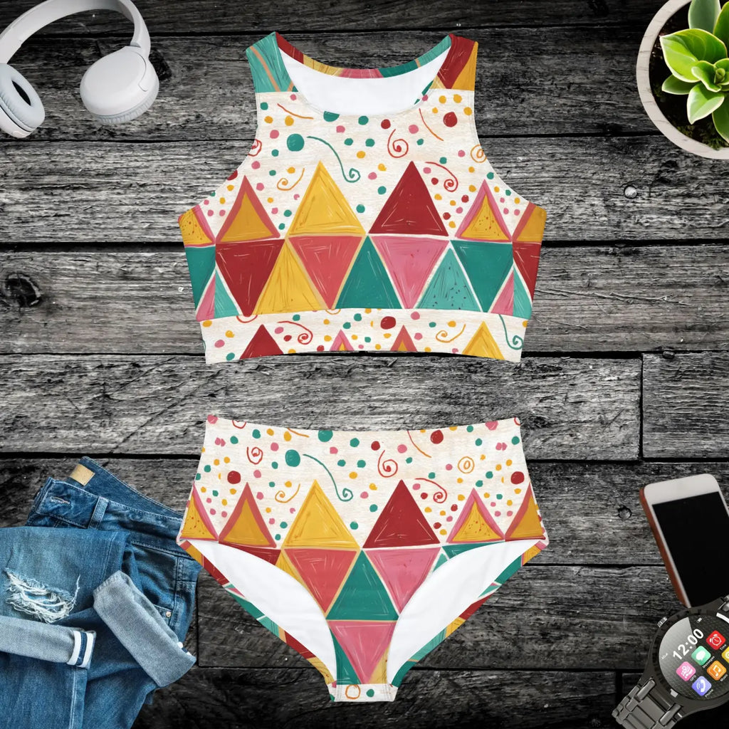 Sporty Bikini Set - Bright Geometrical Triangles - DipaliZ