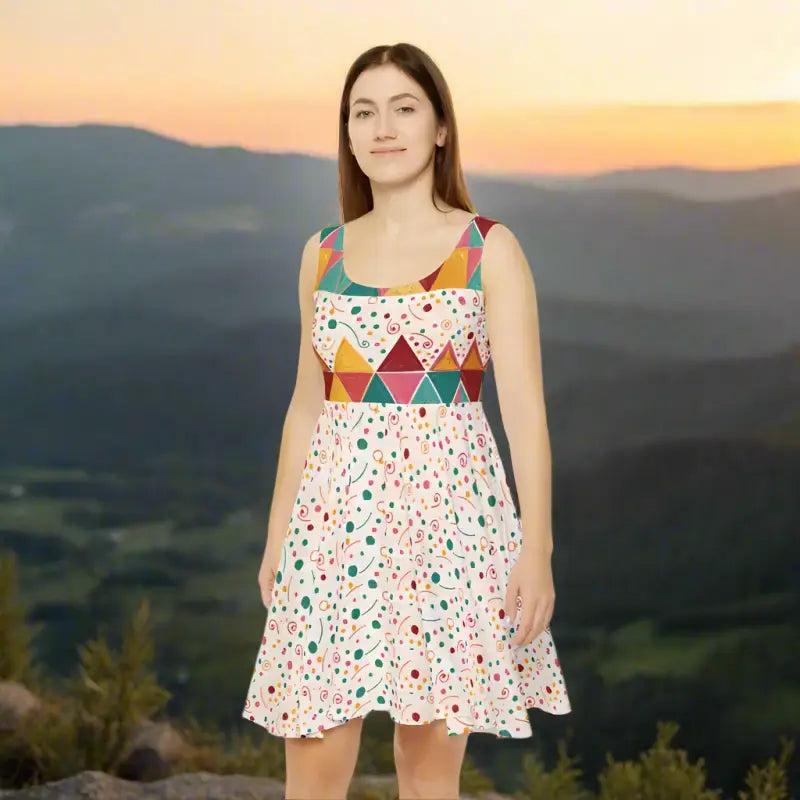 Skater Dress - Geometrical Triangles Pattern - DipaliZ