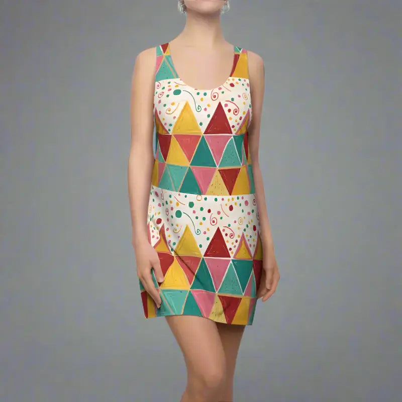 Vibrant Geometric AOP Racerback Dress - Polyester - DipaliZ